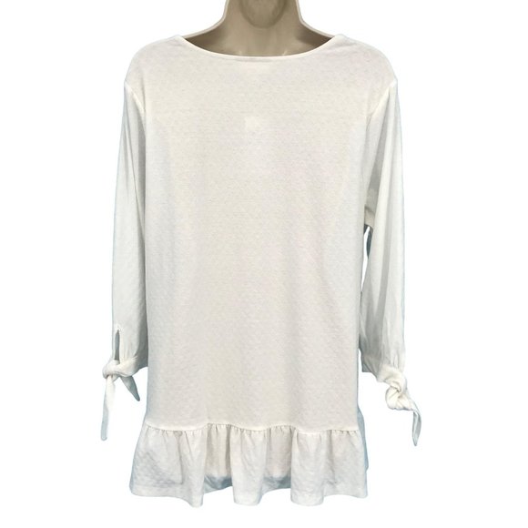 NWT Style & Co Womens Cream 3/4 Tie Sleeve Ruffle Scoop Neck Blouse Size OX - Picture 2 of 7